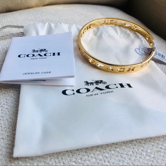 NWT Coach | Gold Pierced Bangle w/ Logo - Picture 6 of 9